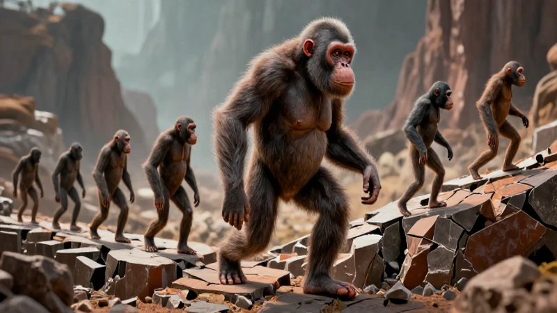 Homo habilis: orígenes, definición y concepto esclarecido 7 Homínido primitivo emergiendo de las formaciones geológicas