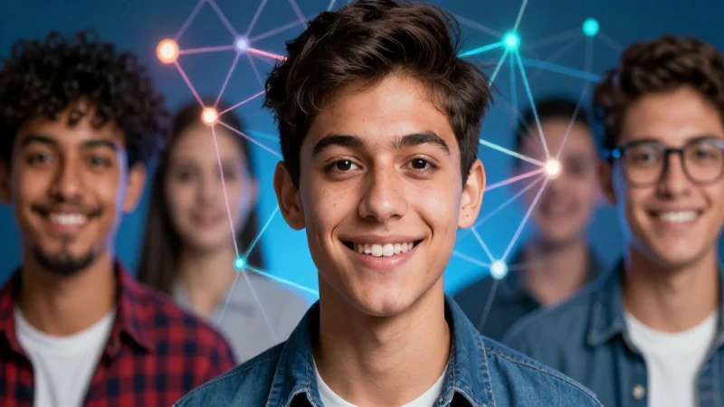Estudiante mexicana sonriente con red de ideas