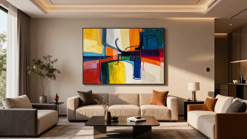 Sala de estar elegante con arte vibrante