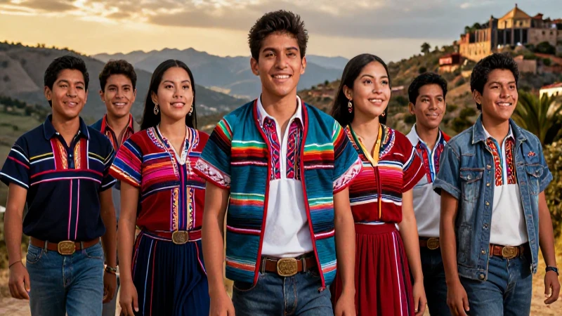Jóvenes mexicanos vibrantes en un paisaje dorado