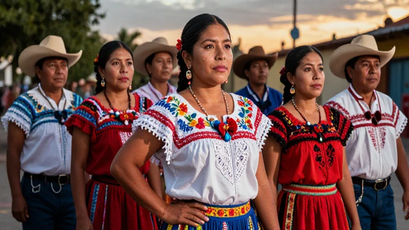 Comunidad mexicana vibrante en luz de oro