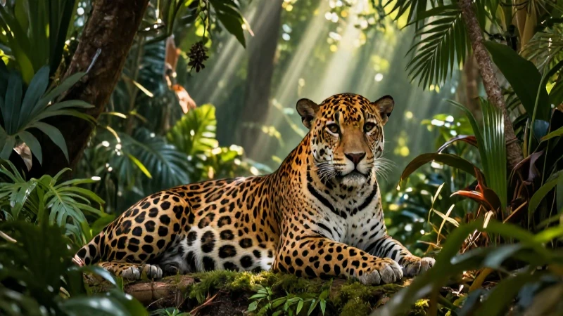 Jaguar majestuoso en vibrante ecosistema tropical
