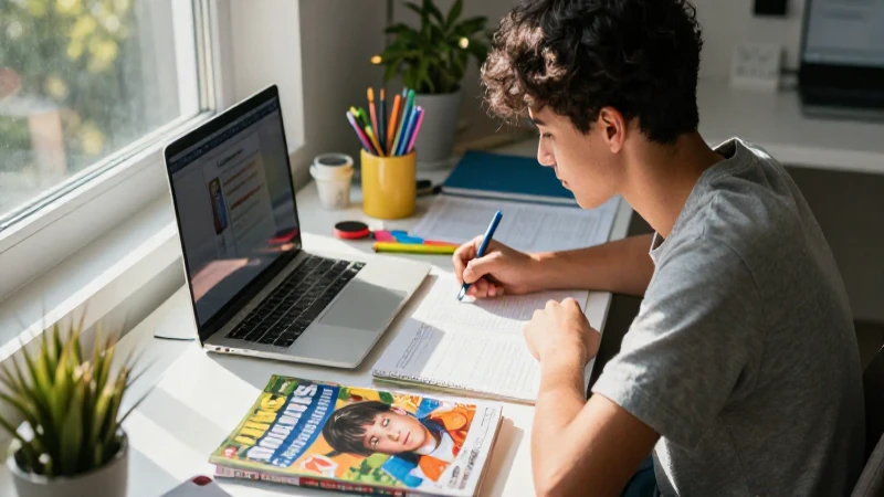 Estudiante concentrado en escritorio moderno