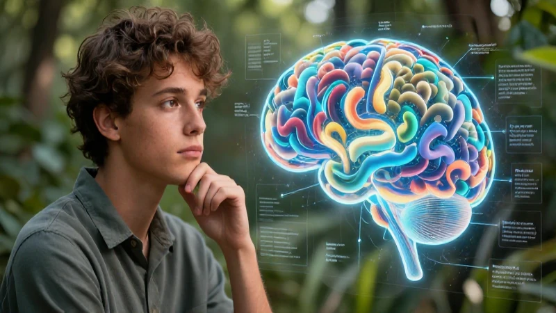 Joven reflexivo con mapa mental educativo