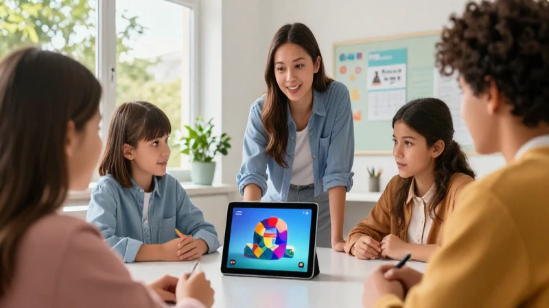 Educador moderno guía a estudiantes diversos en aprendizaje