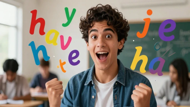Estudiante mexicano aprende inglés con símbolos vibrantes
