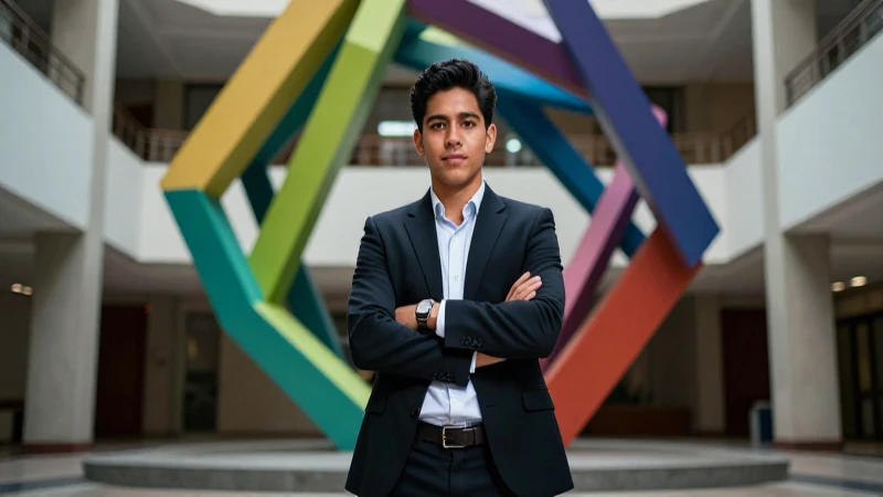 Joven académico mexicano en pose dinámica