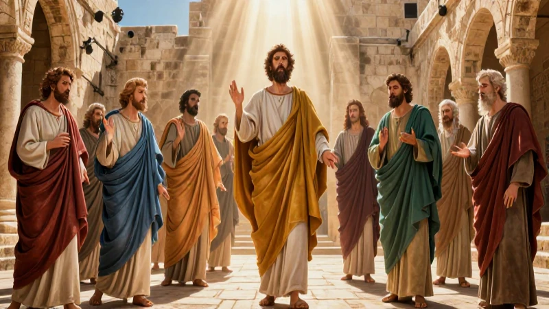 Ilustración dramática de apóstoles en Jerusalén