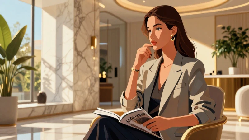 Mujer elegante contemplando en lujo dorado