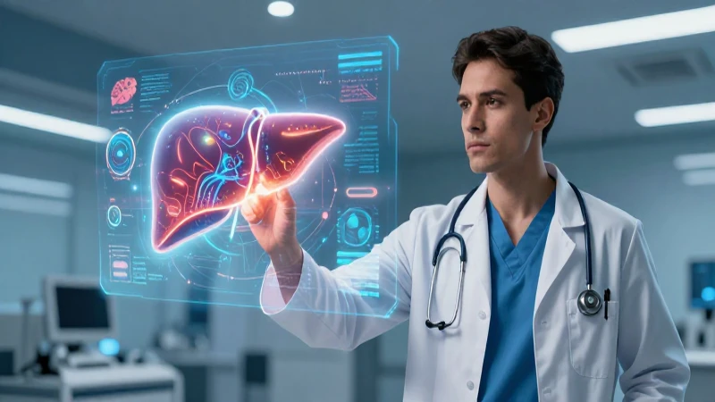 Profesional mexicano con hologramas de salud hepática