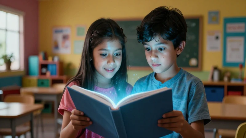 Te gustaría saber más sobre el cuento mágico de dos hermanos 7 Niños leyendo cuento mágico en aula moderna