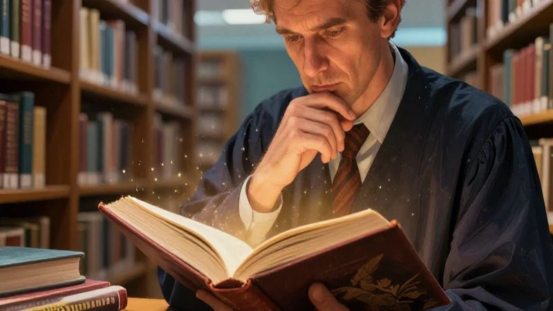 Hermenáutica: Origen, Definición y Concepto Esencial 3 Pensador en biblioteca con iluminación dorada