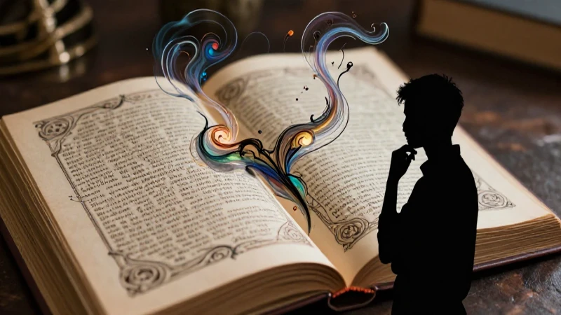 Hermenáutica: Origen, Definición y Concepto Esencial 7 Académico soñador con manuscrito brillante y estilo vibrante