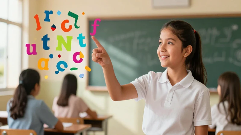 Estudiante aprende fonética abstracta en aula vibrante