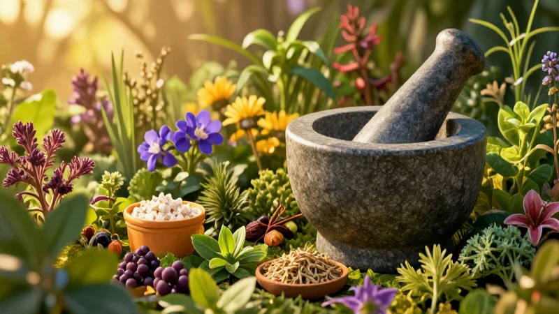 Hierba: Qué es, cuál es su historia y cómo se usa en medicina 7 Ilustración vibrante de hierbas con ambiente cinematográfico