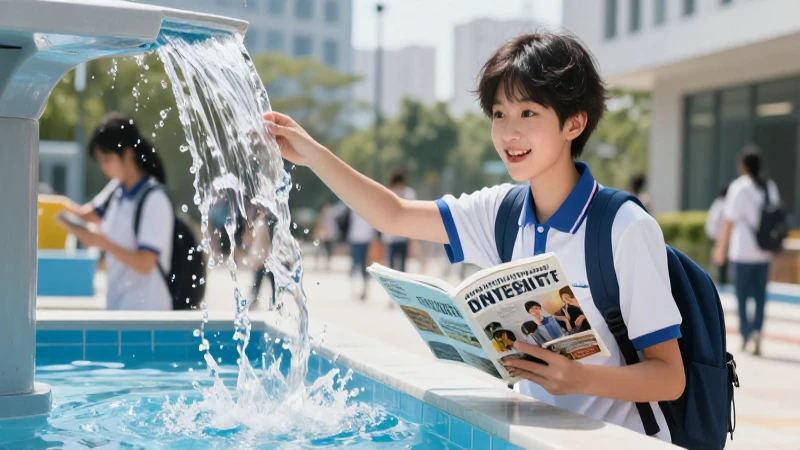 Higiene: Concepto, información, beneficios y características 5 Estudiante sonriente cerca de fuente de agua pura