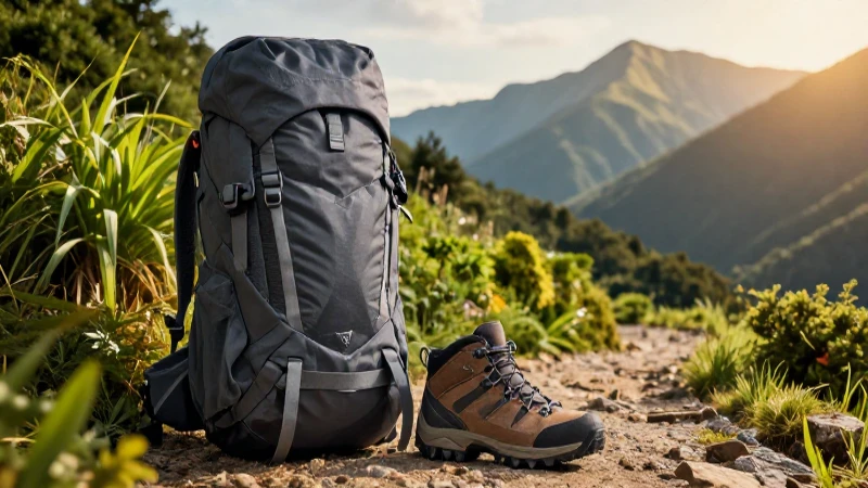 Hiking: Qué es, beneficios, definición y concepto esencial 6 Mochila y botas de senderismo en montaña al atardecer