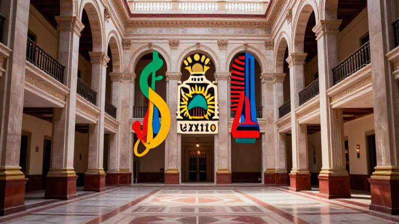 Salón majestuoso mexicano, ilustración vibrante