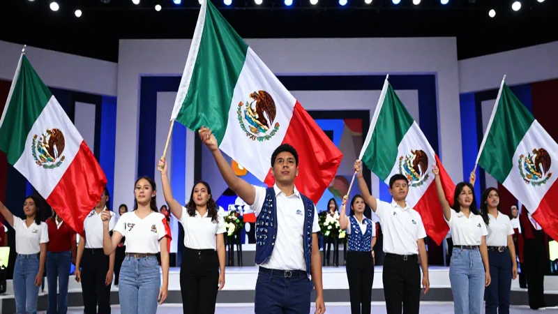 Estudiantes mexicanos en ceremonia bajo la bandera