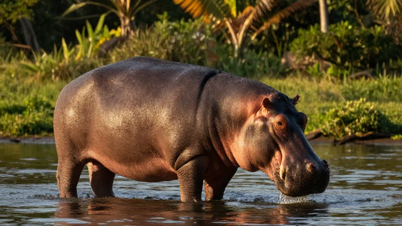 Hipopótamo poderoso en hábitat natural