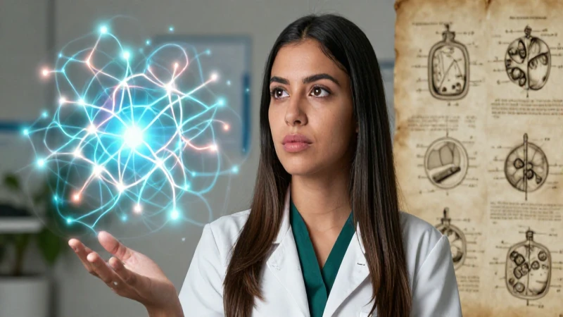 Mujer joven en academia rodeada de redes cerebrales