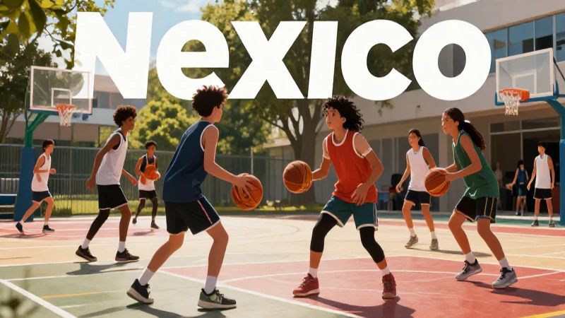 Estudiantes jugando baloncesto en moderno México