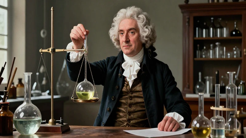 Historia de la química: Un viaje a través del conocimiento 6 Retrato de Lavoisier, balance químico y laboratorio