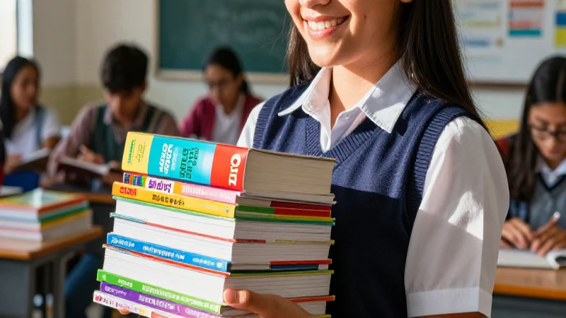 Conoce la historia de los libros de texto gratuitos y la Conaliteg 5 Estudiante sonriente mexicano con libros