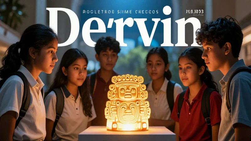 Estudiantes mexicanos observando artefactos mesoamericanos