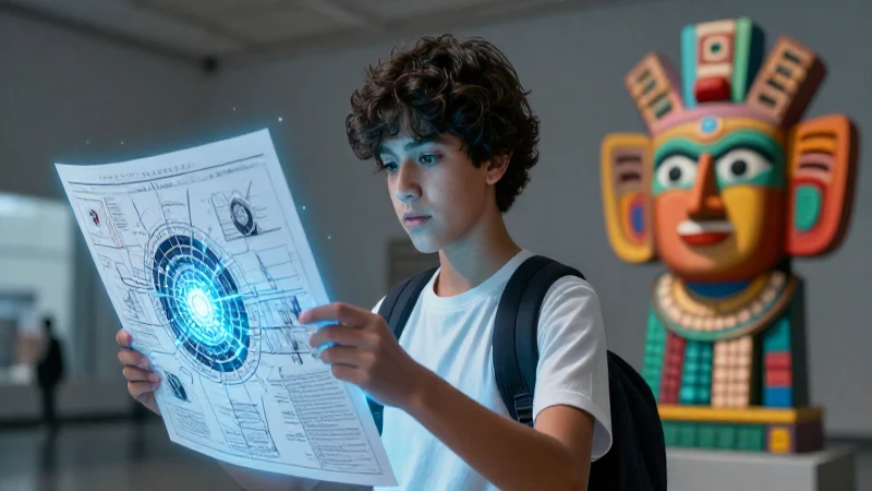 Estudiante y arte conceptual mexicano vibrante