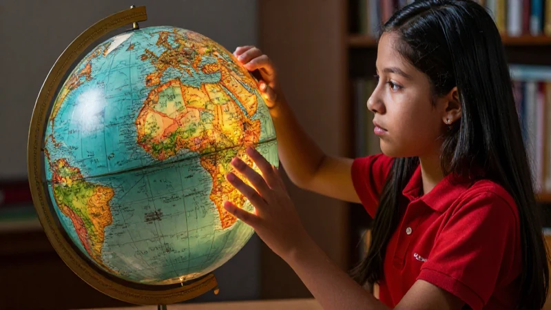 Estudiante mexicano con globo antiguo y luz dramática