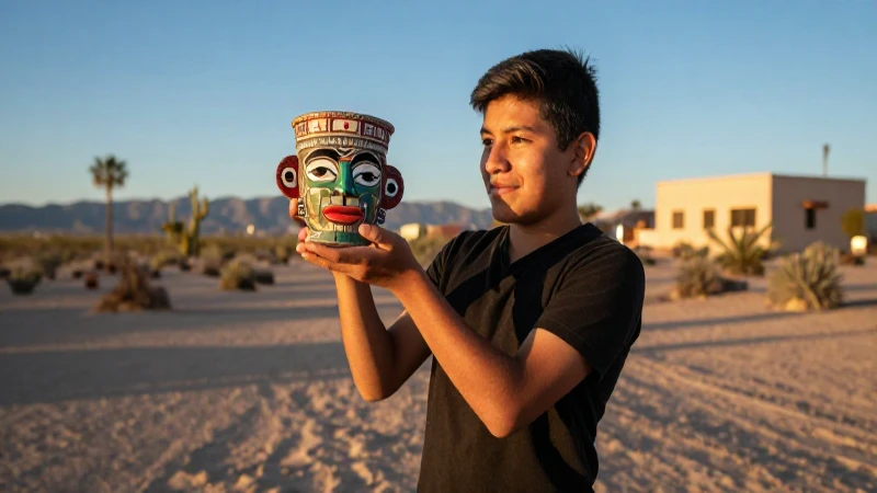 Joven mexicano con cultura en desierto