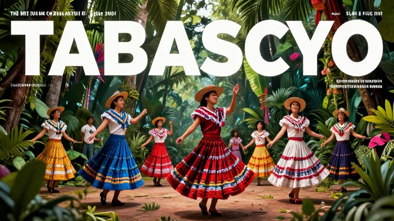 Danza festiva tabasqueña en selva tropical