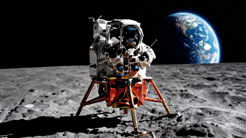 Apolo 11 en la Luna con la Tierra en el horizonte