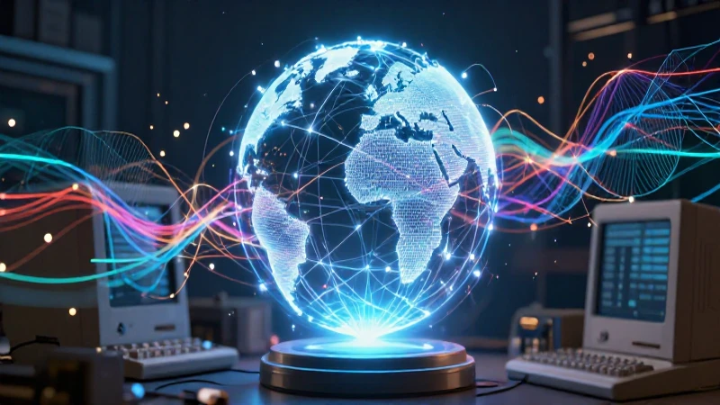 Red global digital surge de hardware antiguo con estilo vibrante