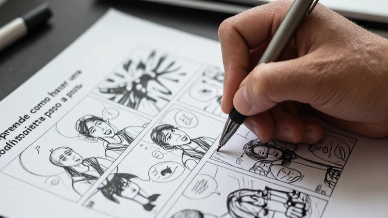 Manos entintando un panel de cómic profesional