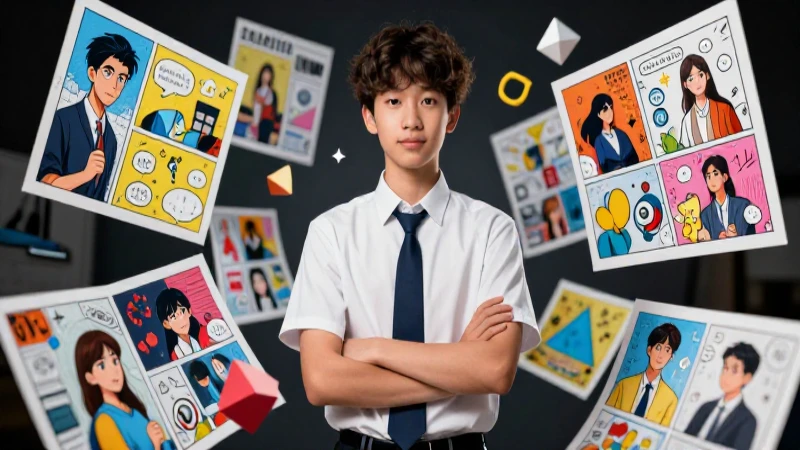 Qué características y tipos de historietas son aptas para secundaria 7 Estudiante con paneles educativos vibrantes en una ilustración moderna