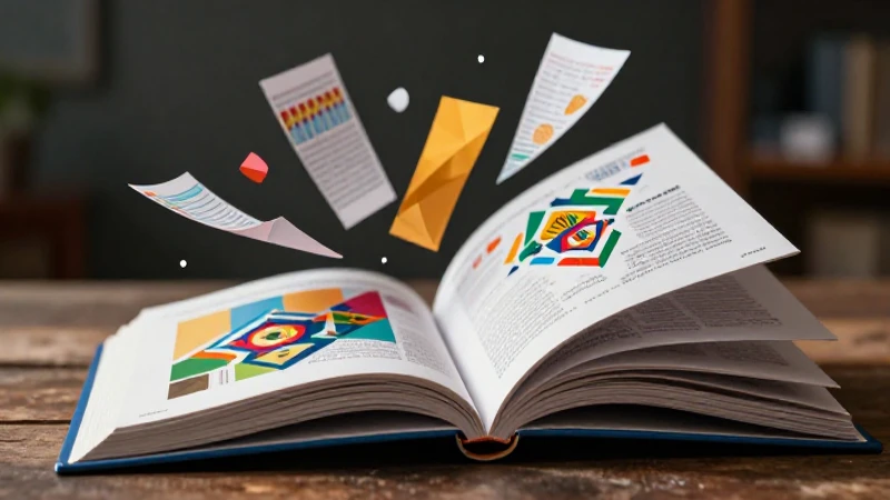 Libro estilizado con elementos educativos vibrantes y modernos