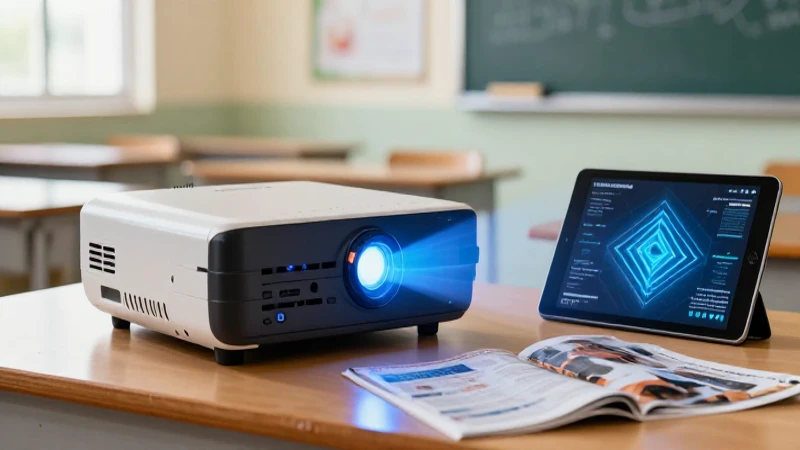 Aula moderna con hologramas y tecnología educativa
