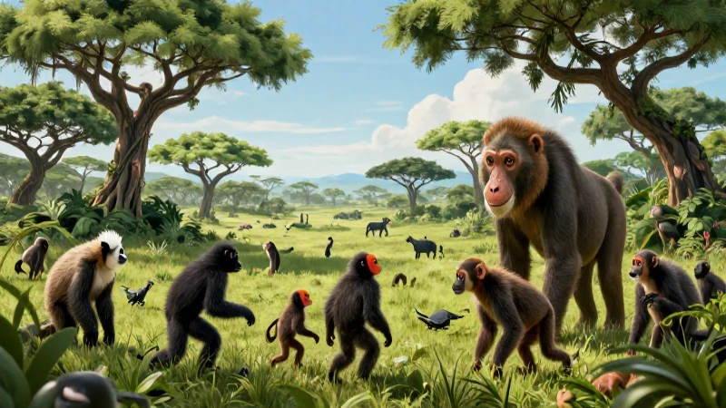 Hominidos interactúan con el ecosistema sabana