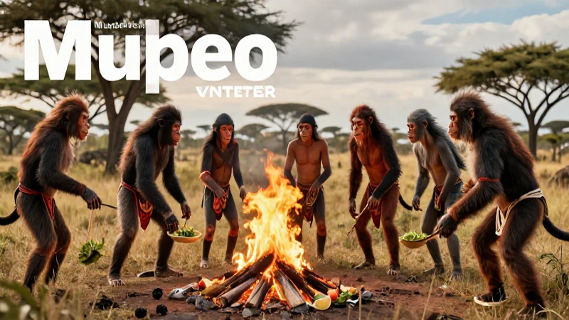 Hominidos prehistóricos reunidos en la sabana