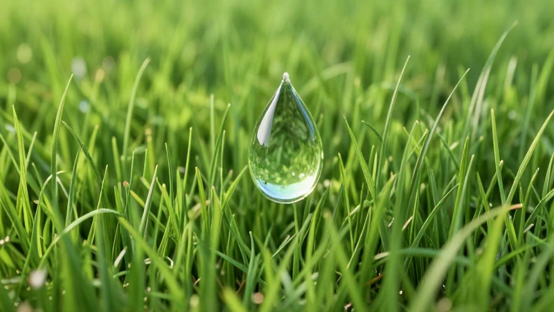 Droplet brillante en pasto verde con luz matutina