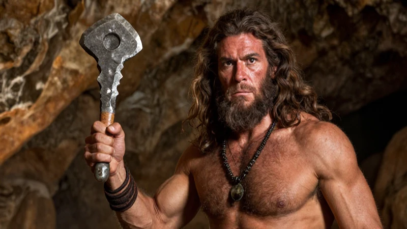 Neandertal poderoso su herramienta en cueva