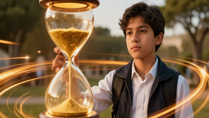 Horas: Definición, Concepto y Su Importancia en la Vida 7 Estudiante mexicano, reloj dorado, vibrante