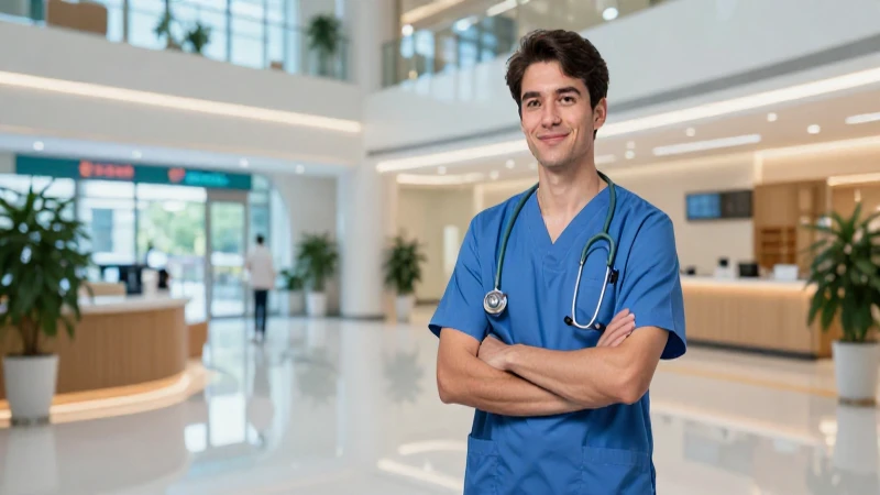 Profesional médico compasivo en hospital moderno