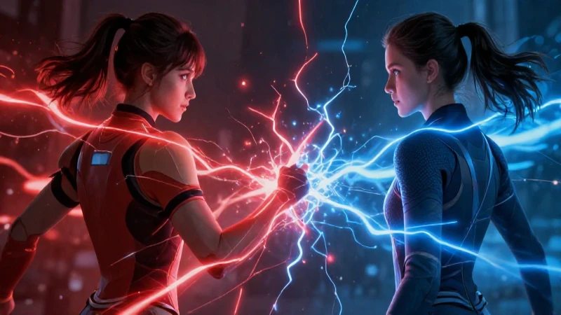 Figuras separadas por líneas de energía vibrante