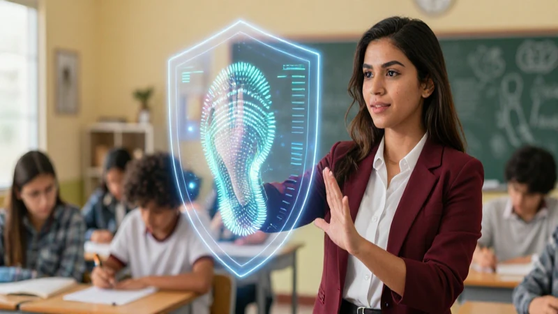 Huella digital: Guías para proteger tu identidad online 9 Educador con huella digital protegida y moderna