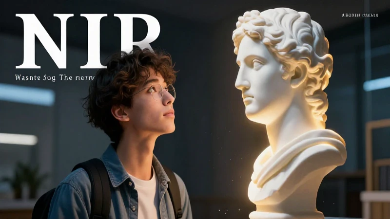 Joven busca saber ante estatua brillante
