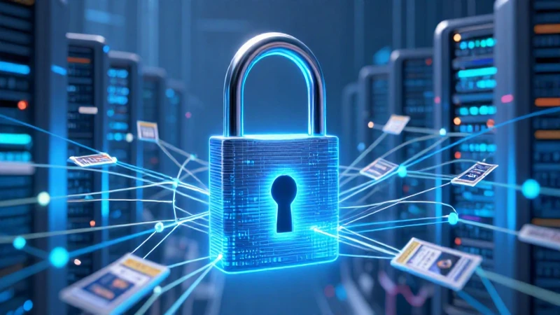 Candado digital azul protege datos en red