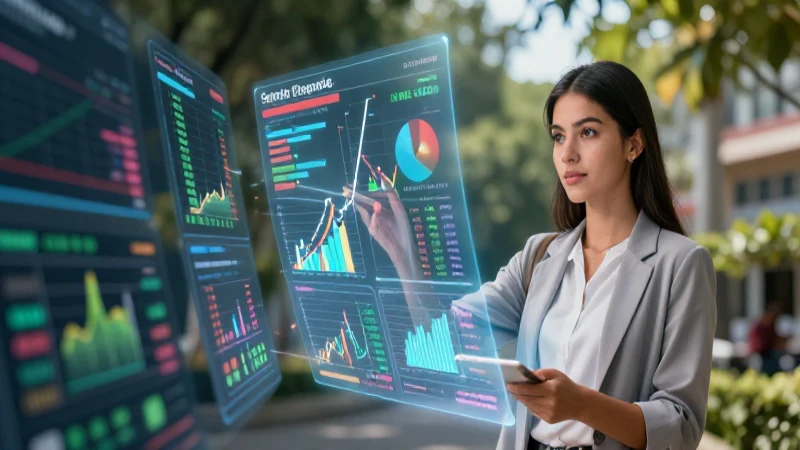 Estudiante mexicano profesional con gráficos financieros llamativos
